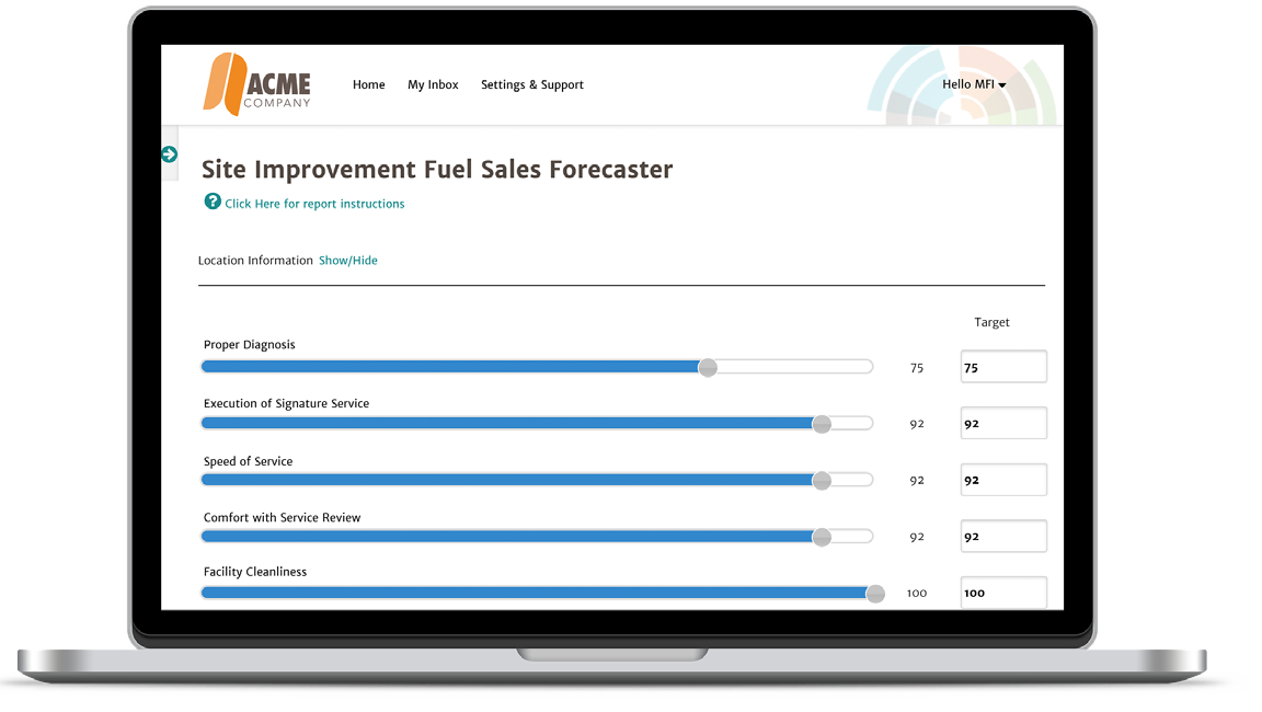 fuel sales forecaster website on laptop
