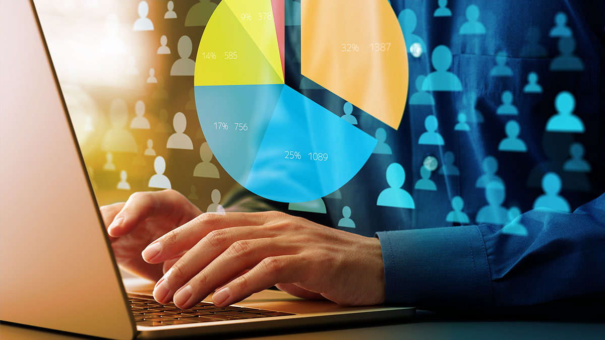 person on laptop using data analytics