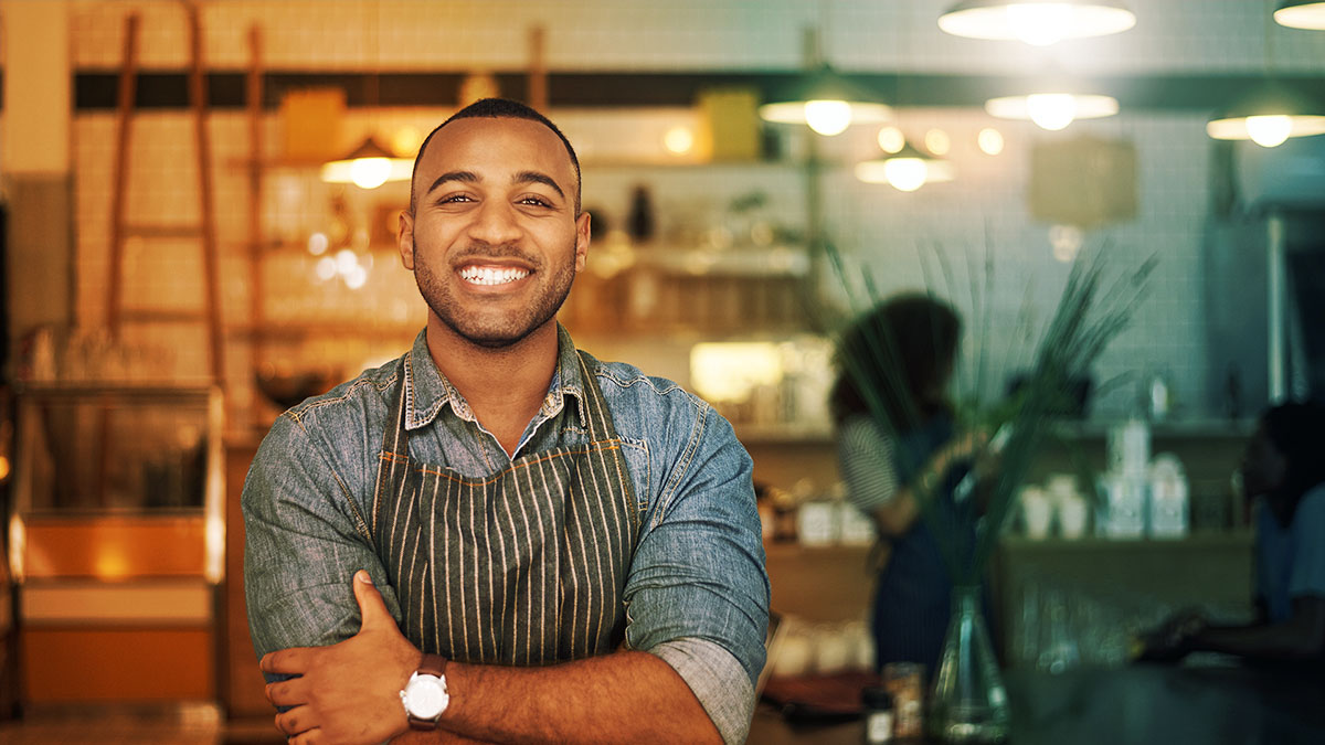 happy employee at a restaurant