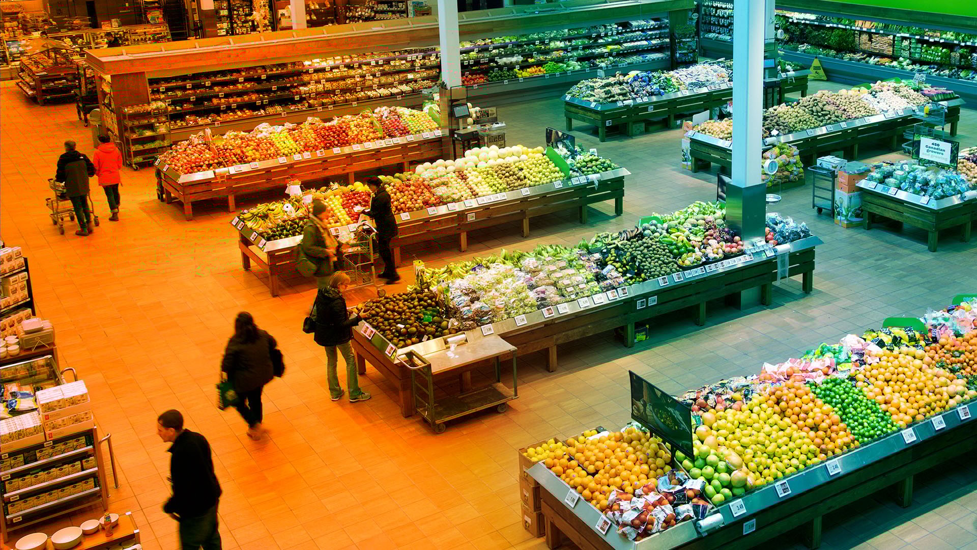 overhead view of grocery store