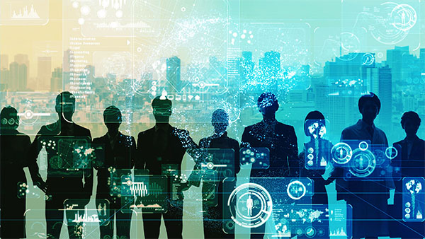 silhouette of people against skyline